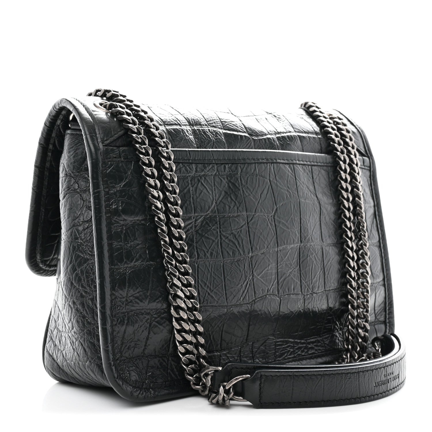 Saint Laurent Calfskin Crocodile Embossed Monogram Baby Niki Chain Satchel Algea 3 of 11