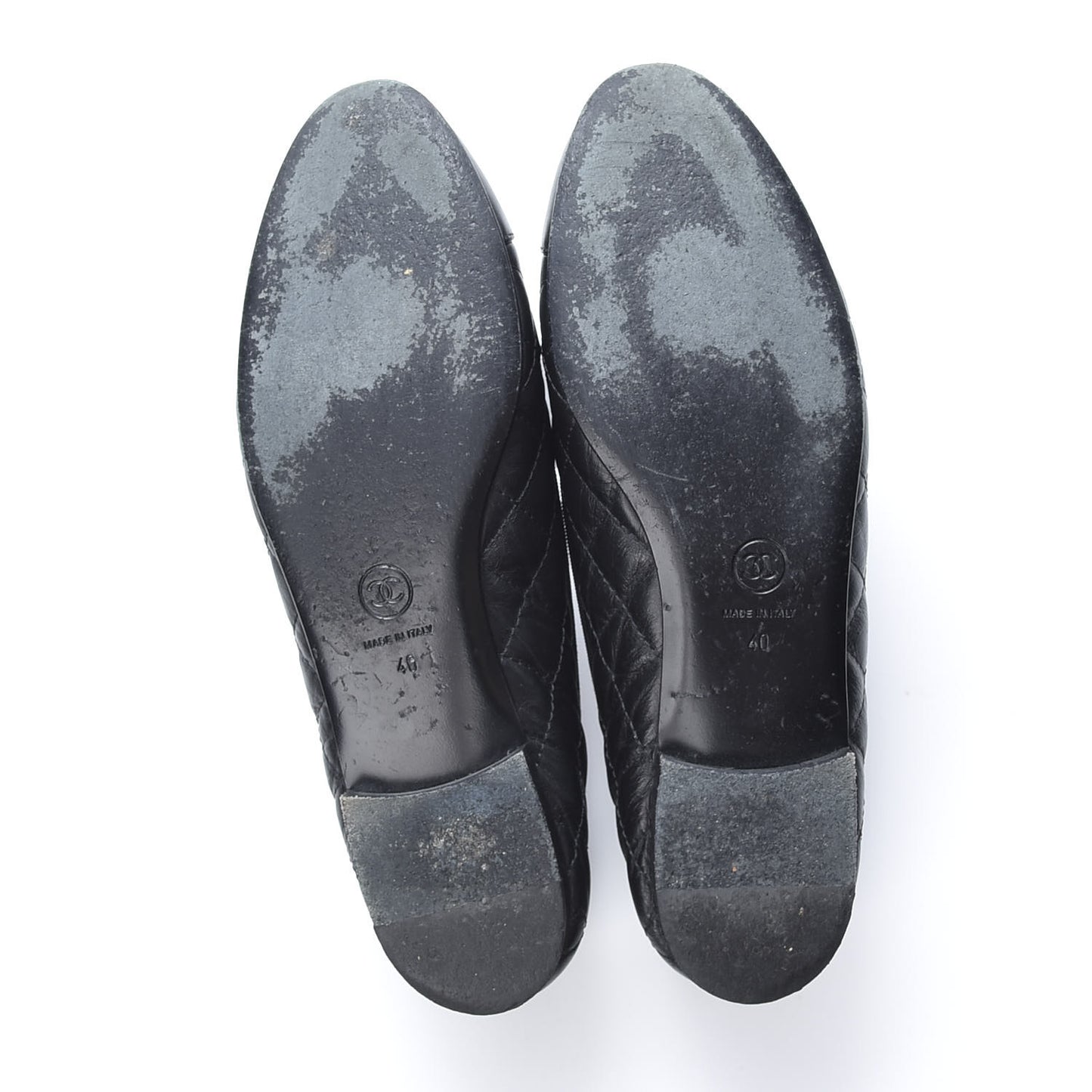 Aged Calfskin Quilted CC Cap Toe Ballerina Flats 40 Black