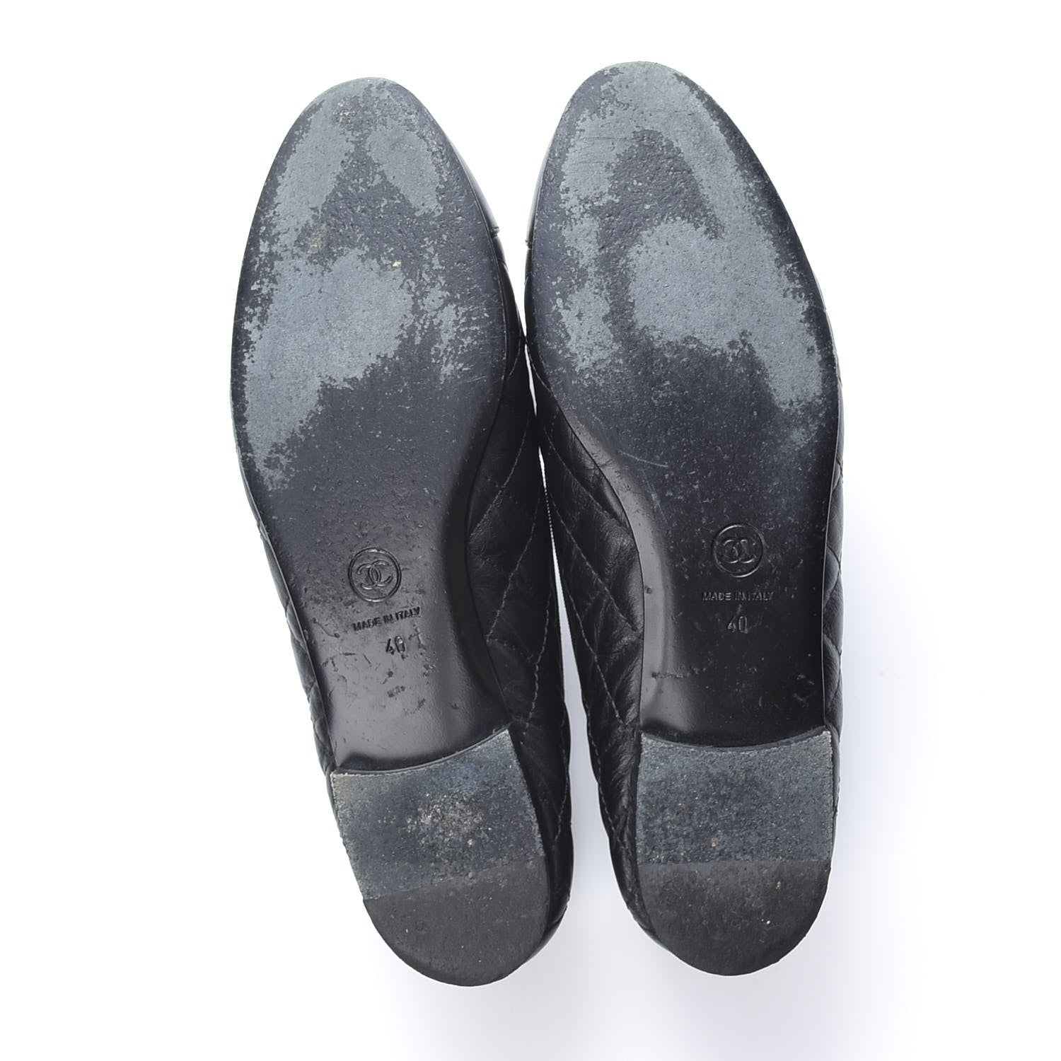 Chanel Aged Calfskin Quilted CC Cap Toe Ballerina Flats 40 Black 5 of 12