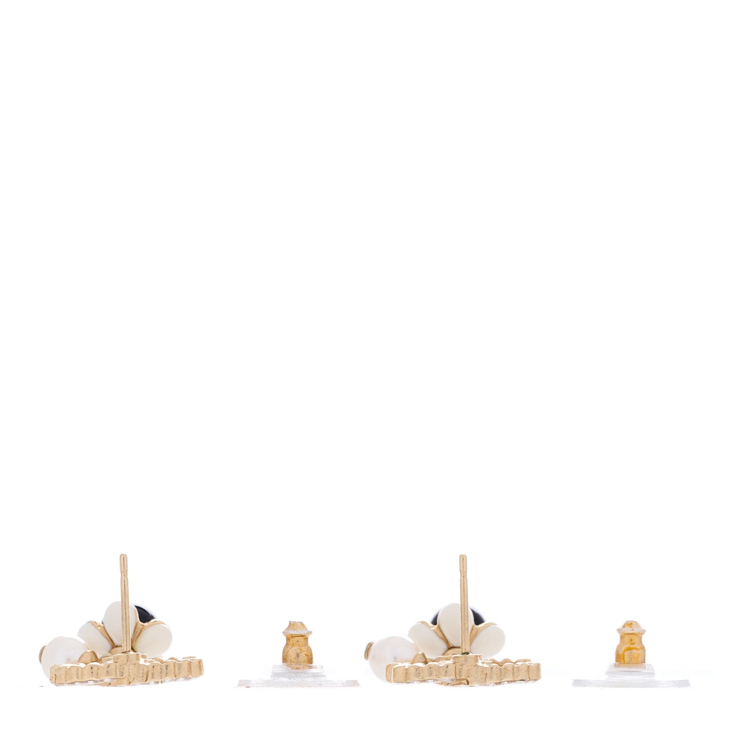 Chanel Crystal Bead Pearl CC Drop Earrings Gold White Black 3 of 4