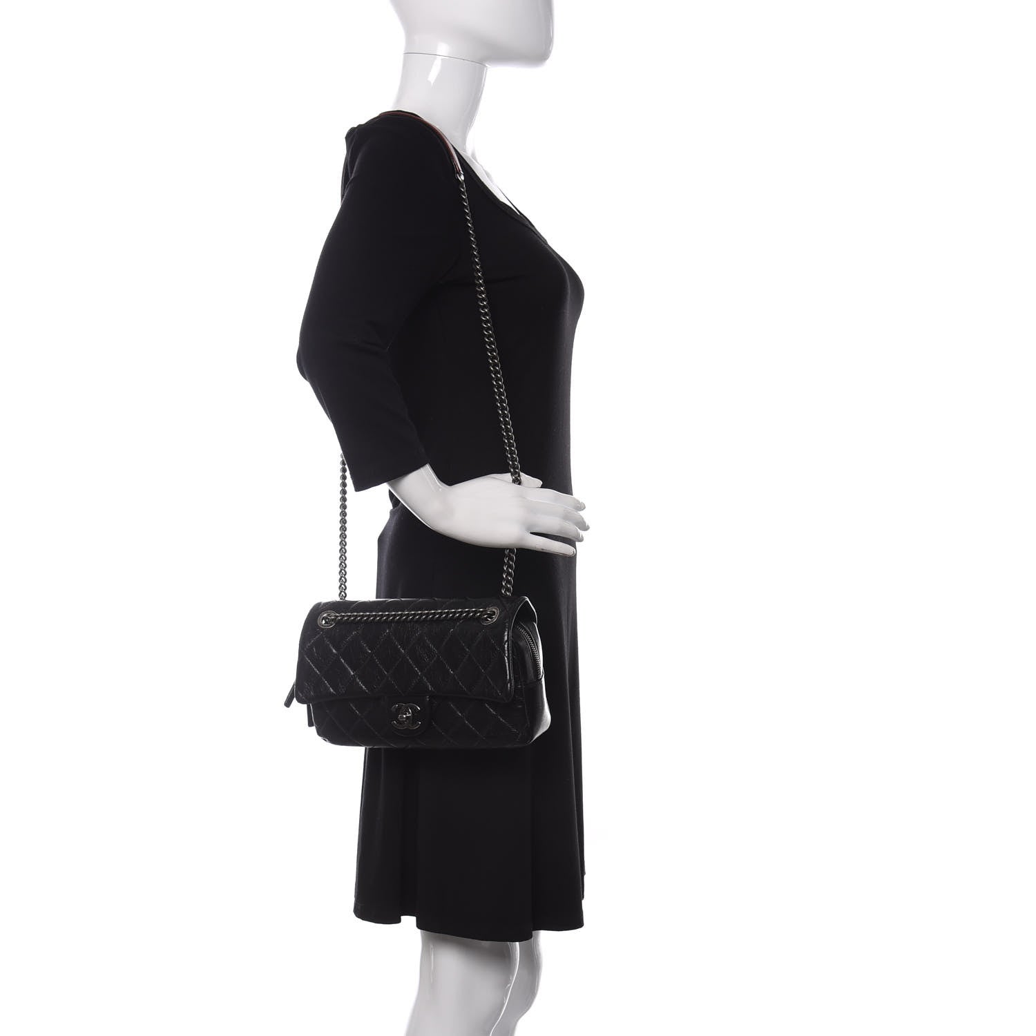 Chanel Glazed Calfskin Quilted Medium Duo Color Flap Black 2 of 13