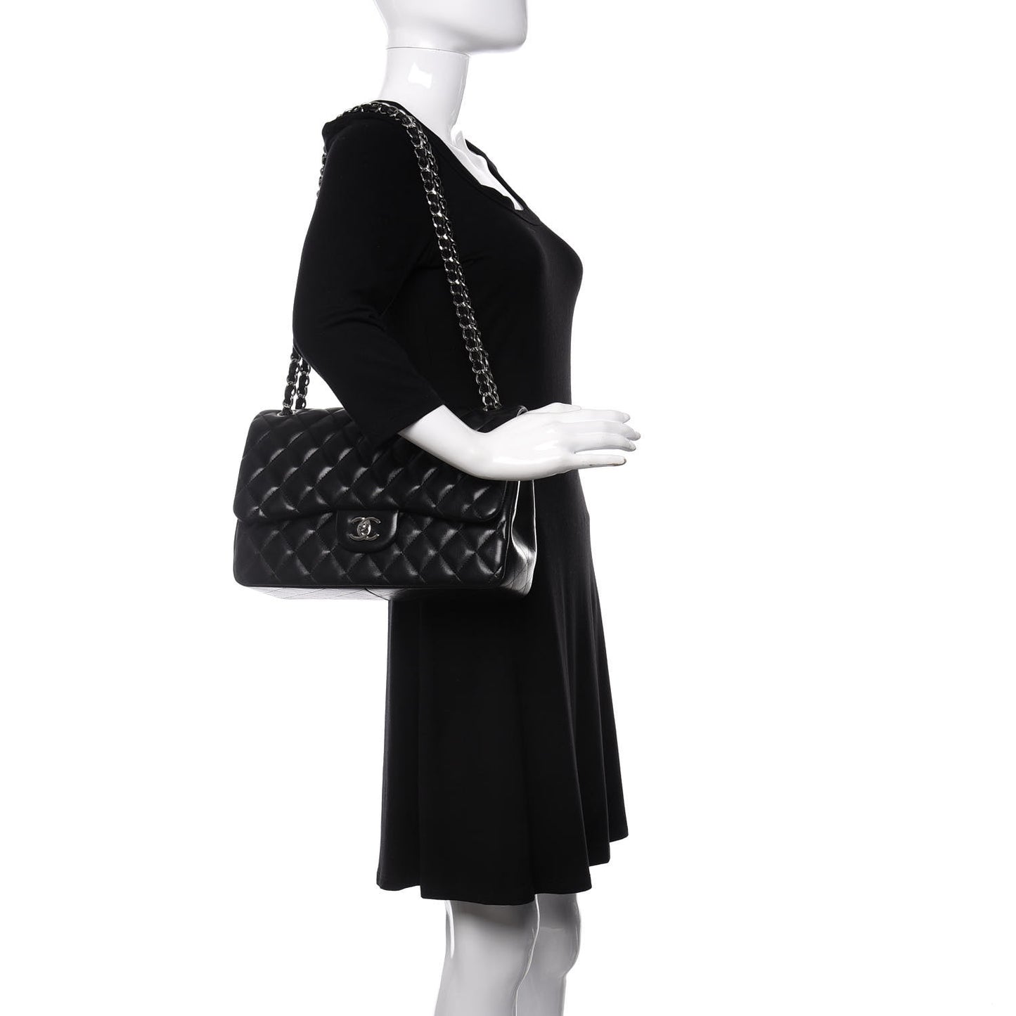 Lambskin Quilted Jumbo Double Flap Black
