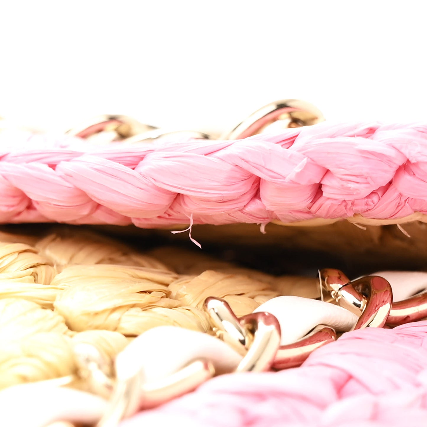 Raffia Chain Venice Beach Flap Bag Beige Pink