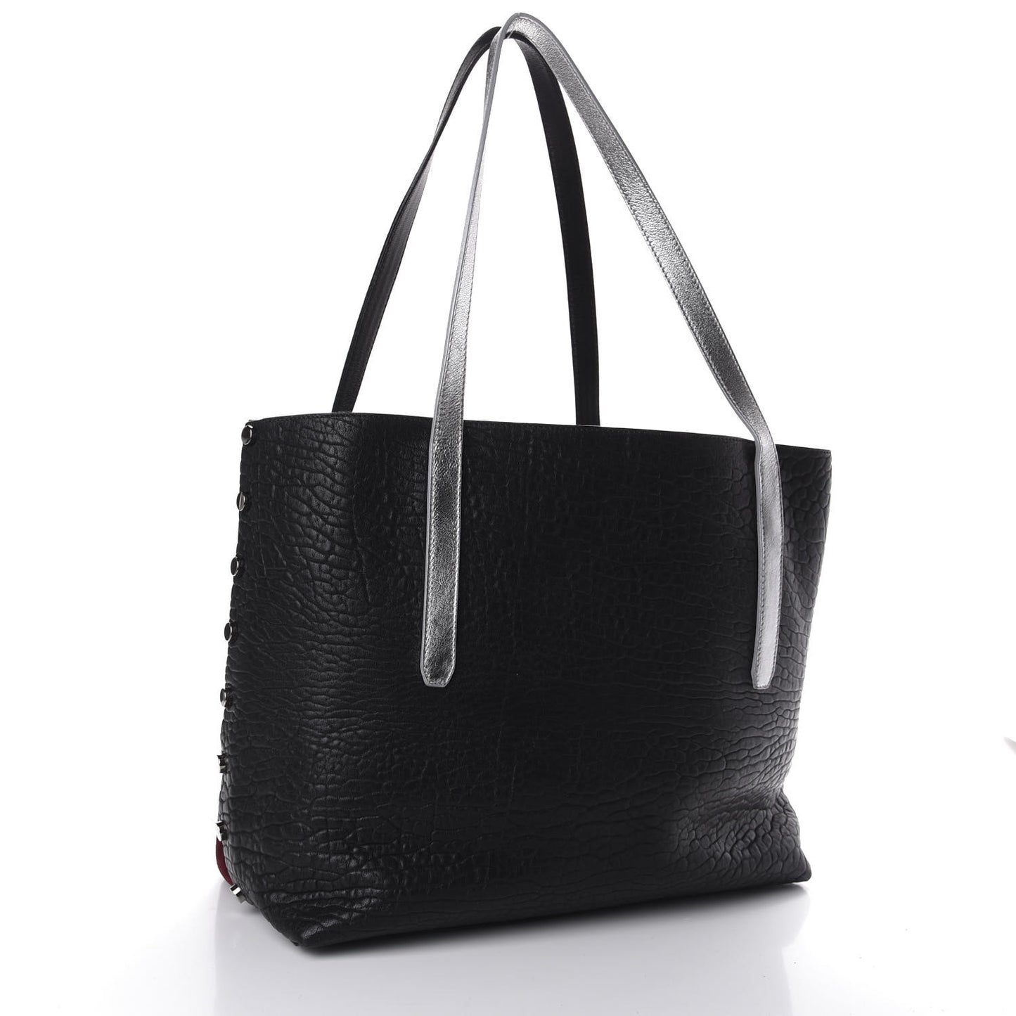 Suede Grained Calfskin Twist East West Tote Bordeaux Black