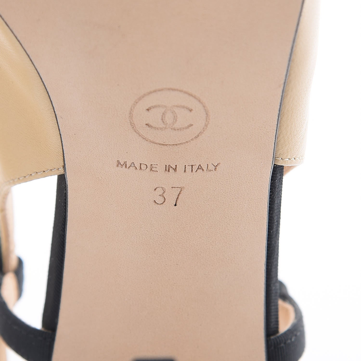 Chanel Lambskin Grosgrain Cap Toe CC Slingback Pumps 37 Beige Black 6 of 9