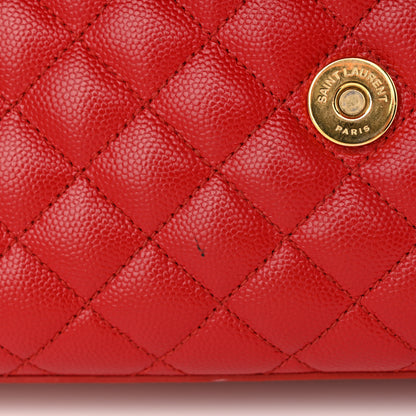 Saint Laurent Grain De Poudre Textured Mixed Matelasse Triquilt Medium Monogram Satchel New Red 15 of 18