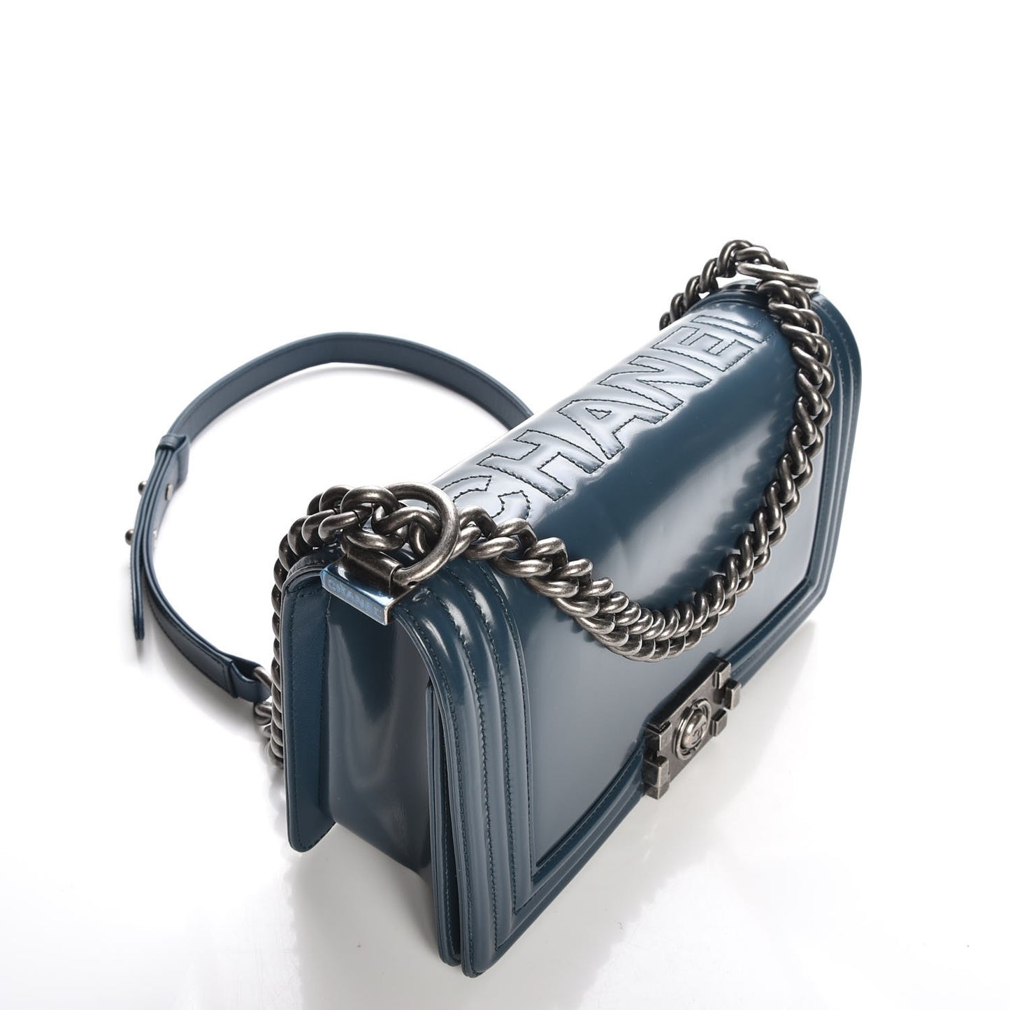 Glazed Calfskin Medium Boy Flap Blue