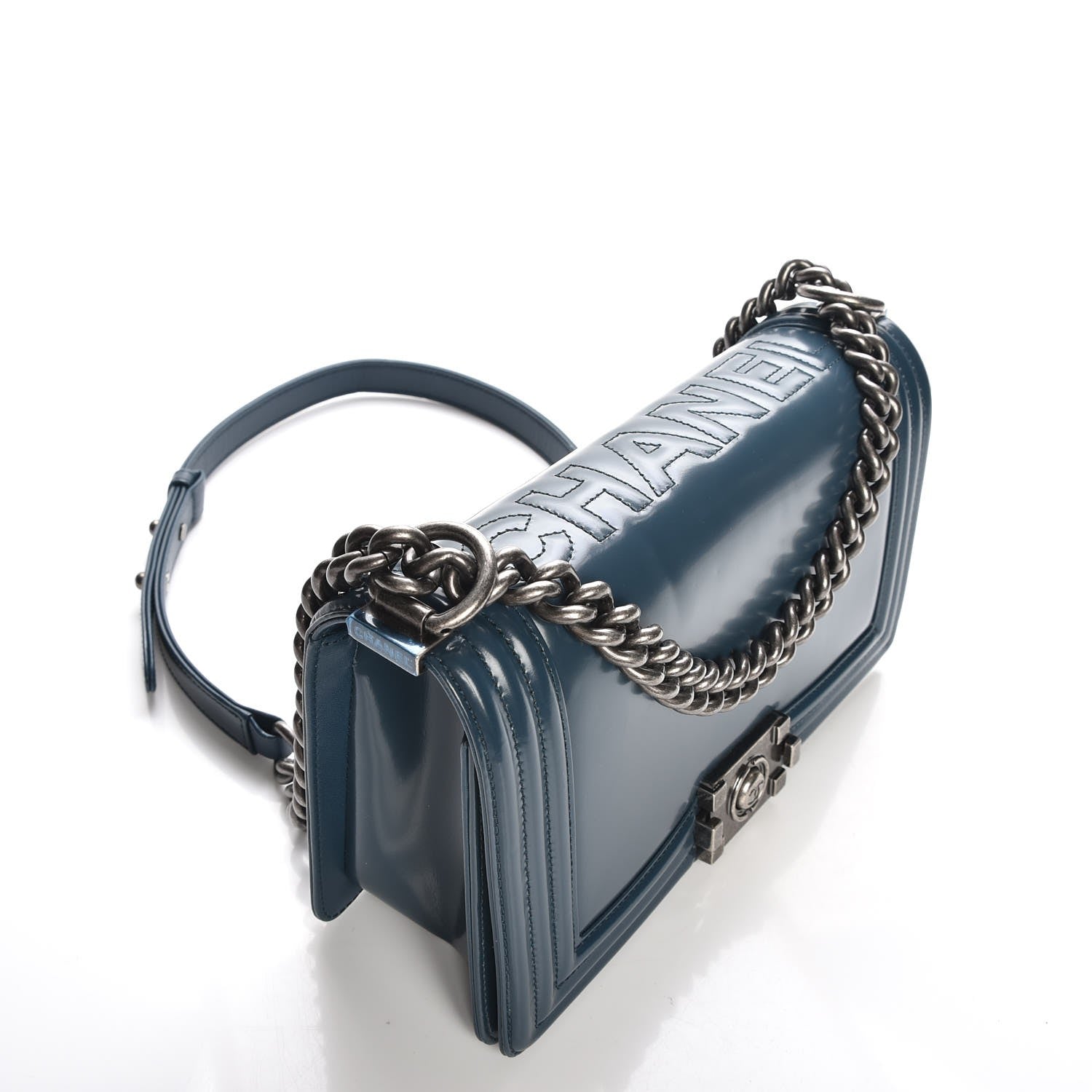 Chanel Glazed Calfskin Medium Boy Flap Blue 8 of 9