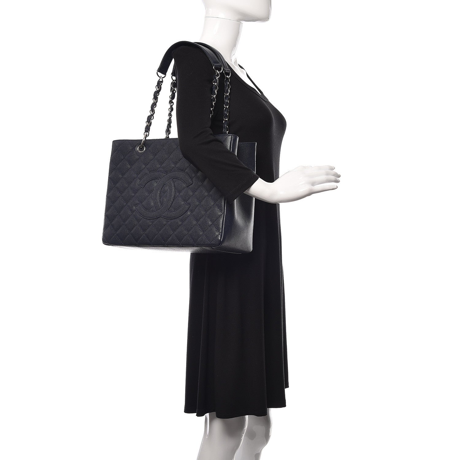 Chanel Caviar Quilted Grand Shopping Tote GST Dark Navy Blue 2 of 10