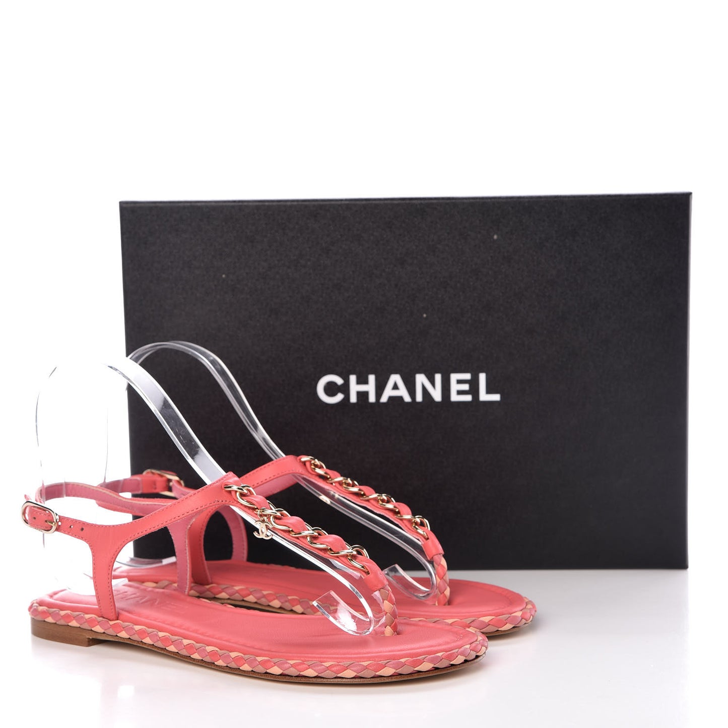 Lambskin Braided CC Logo Thong Sandals 36 Bright Pink