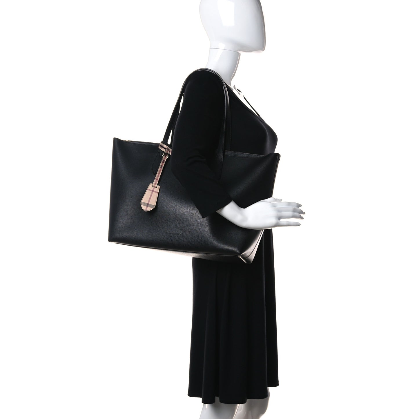 Grainy Calfskin Haymarket Colours Check Medium Zip Tote Black