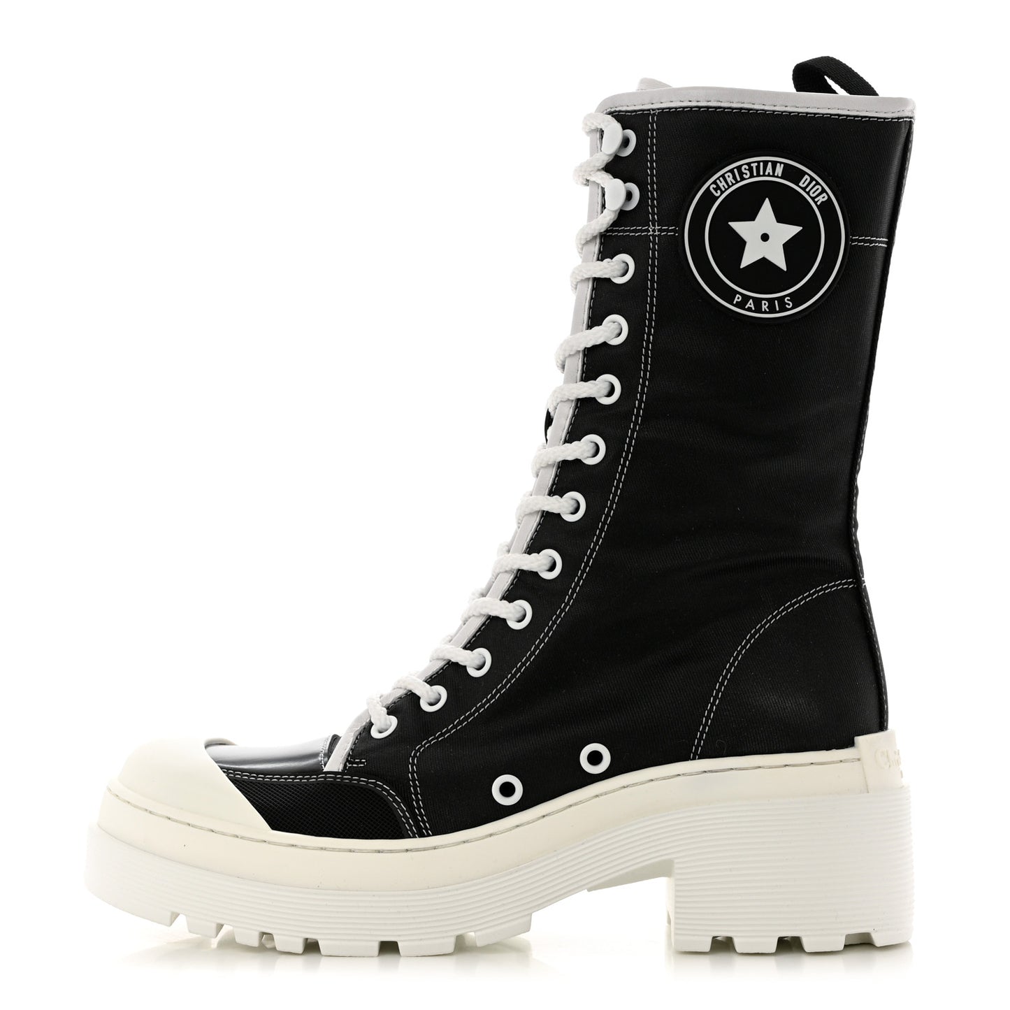 Technical Fabric Calfskin Womens D-Rise 35mm Tall Boots 37.5 Black White