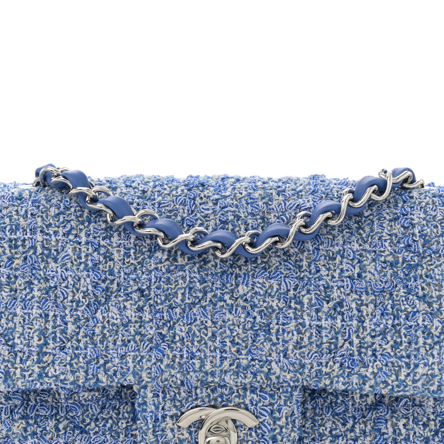 Tweed Quilted Mini Rectangular Flap Blue White