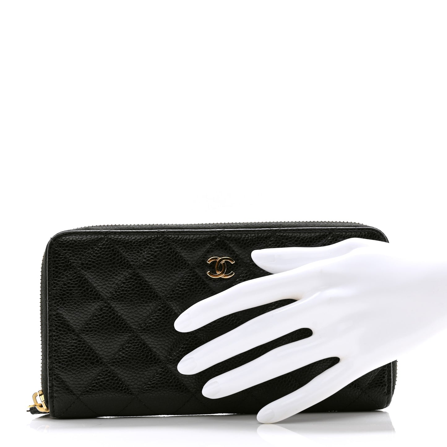 Caviar Quilted Large Gusset Zip Around Wallet Black
