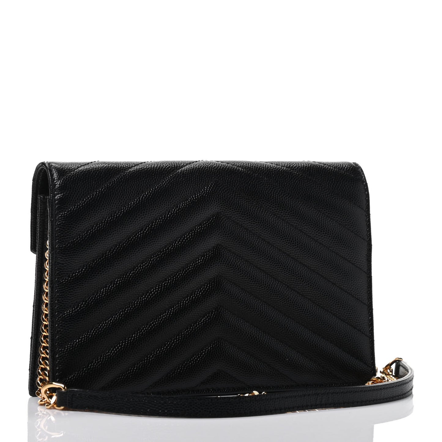 Grain De Poudre Matelasse Chevron Monogram Envelope Chain Wallet Black