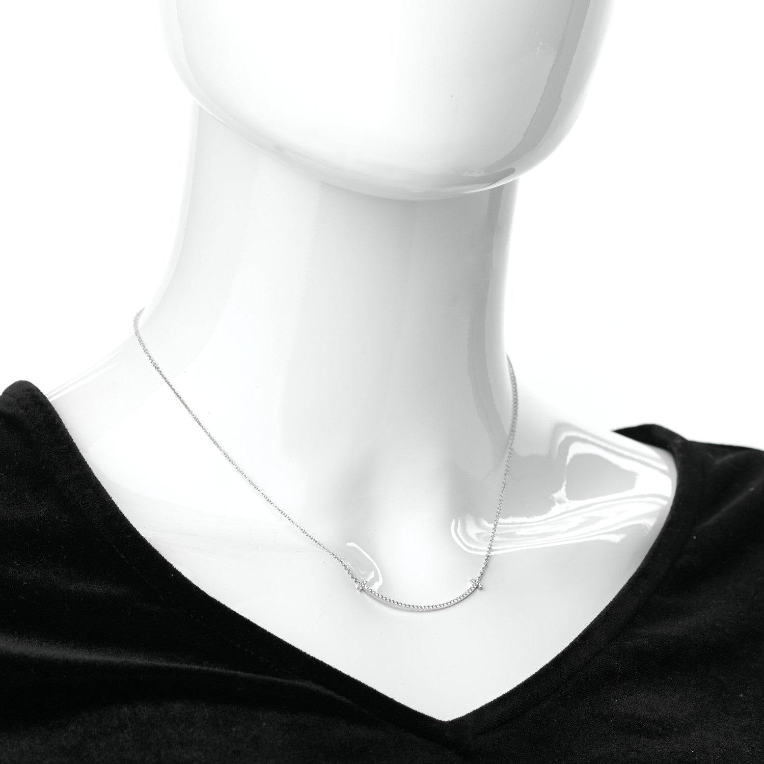 Tiffany 18K White Gold Diamond Small T Smile Pendant Necklace 2 of 6