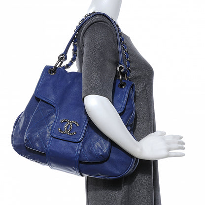 Chanel Glazed Caviar Flap Hobo Dark Blue 2 of 8