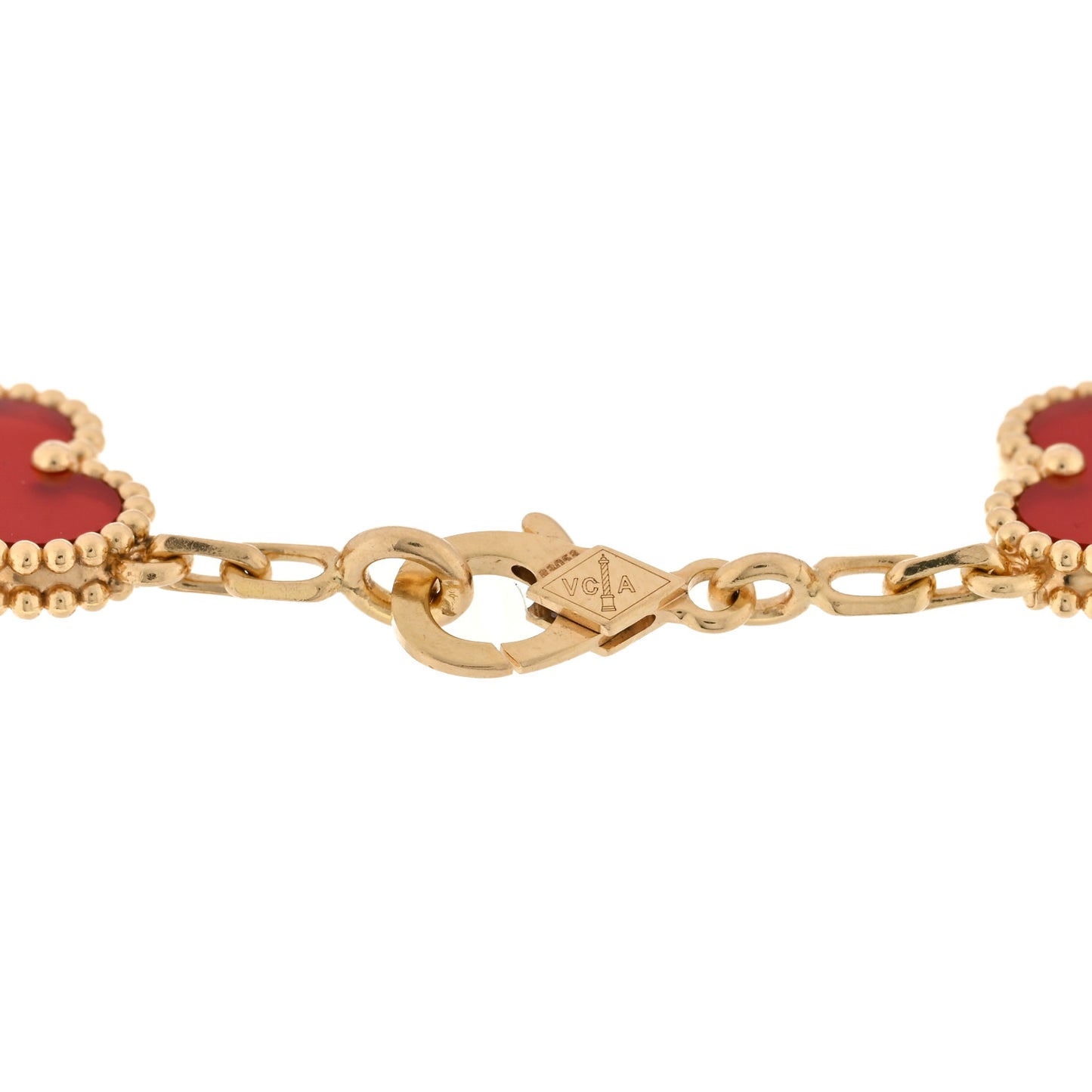18K Yellow Gold Carnelian 5 Motifs Vintage Alhambra Bracelet