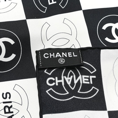 Chanel Silk CC Coco Checkered Square Scarf Black Ecru 3 of 3