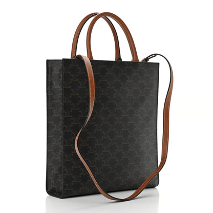 Celine Triomphe Canvas Calfskin Small Vertical Cabas Tan 3 of 9