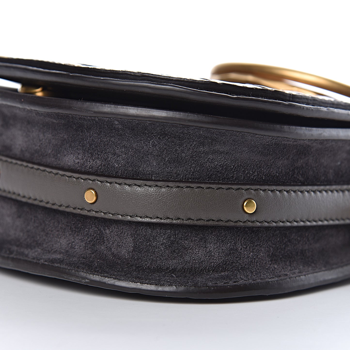 Suede Calfskin Crocodile Embossed Small Nile Bracelet Bag Profound Brown