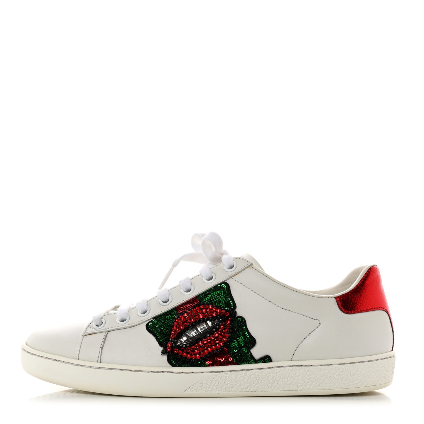 Calfskin Web Crystal Womens Mouth Ace Sneakers 38 White