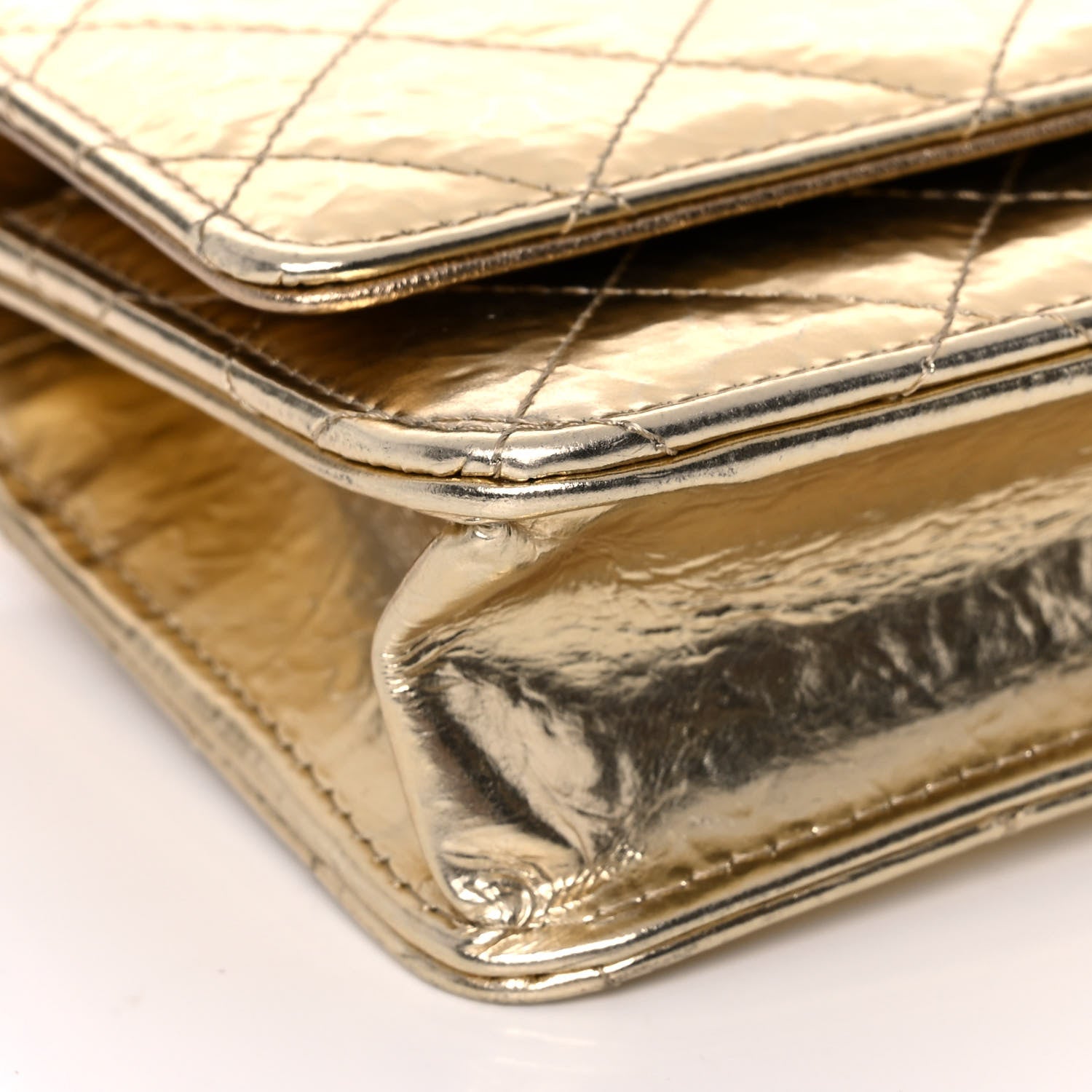 Chanel Hammered Metallic Calfskin Quilted Wallet On Chain WOC Gold 10 of 12