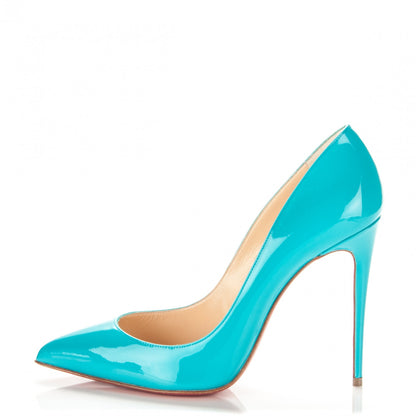 Christian Louboutin Patent Pigalle Follies 100 Pumps 38 Pacific 1 of 6