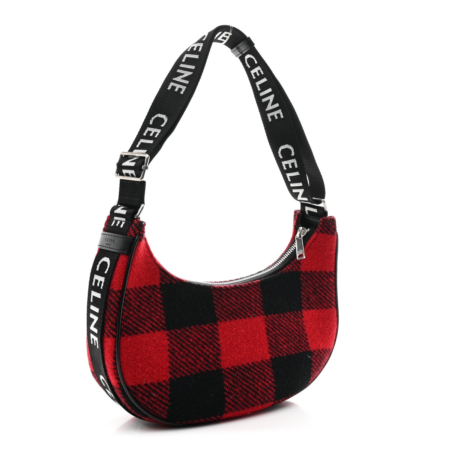 Celine Wool Tartan Medium Ava Triomphe Shoulder Bag Red Black 3 of 10