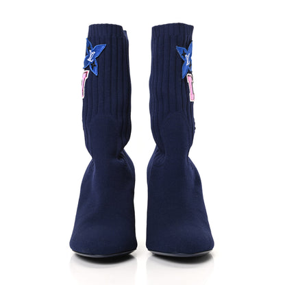 Louis Vuitton Stretch Fabric LV Black Heart Sock Ankle Boots 36 Marine 2 of 6