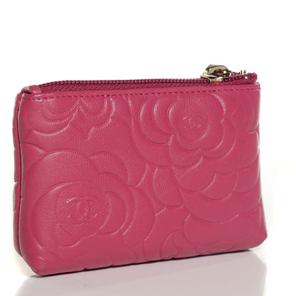 Chanel Lambskin Camellia Embossed Coin Purse Pink 3 of 7