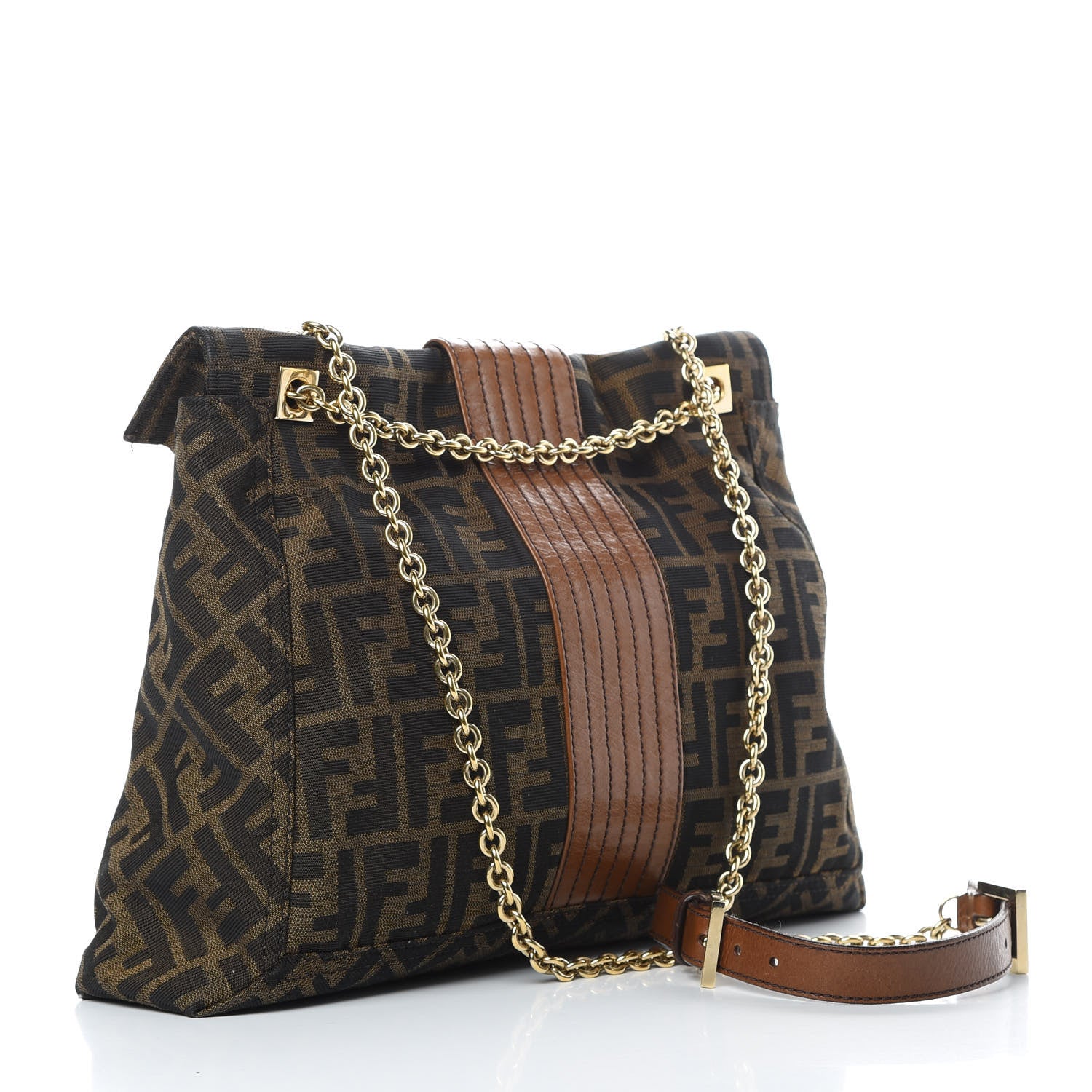 Fendi Zucca Vitello Acqua Maxi Baguette Shoulder Bag Tobacco 3 of 13