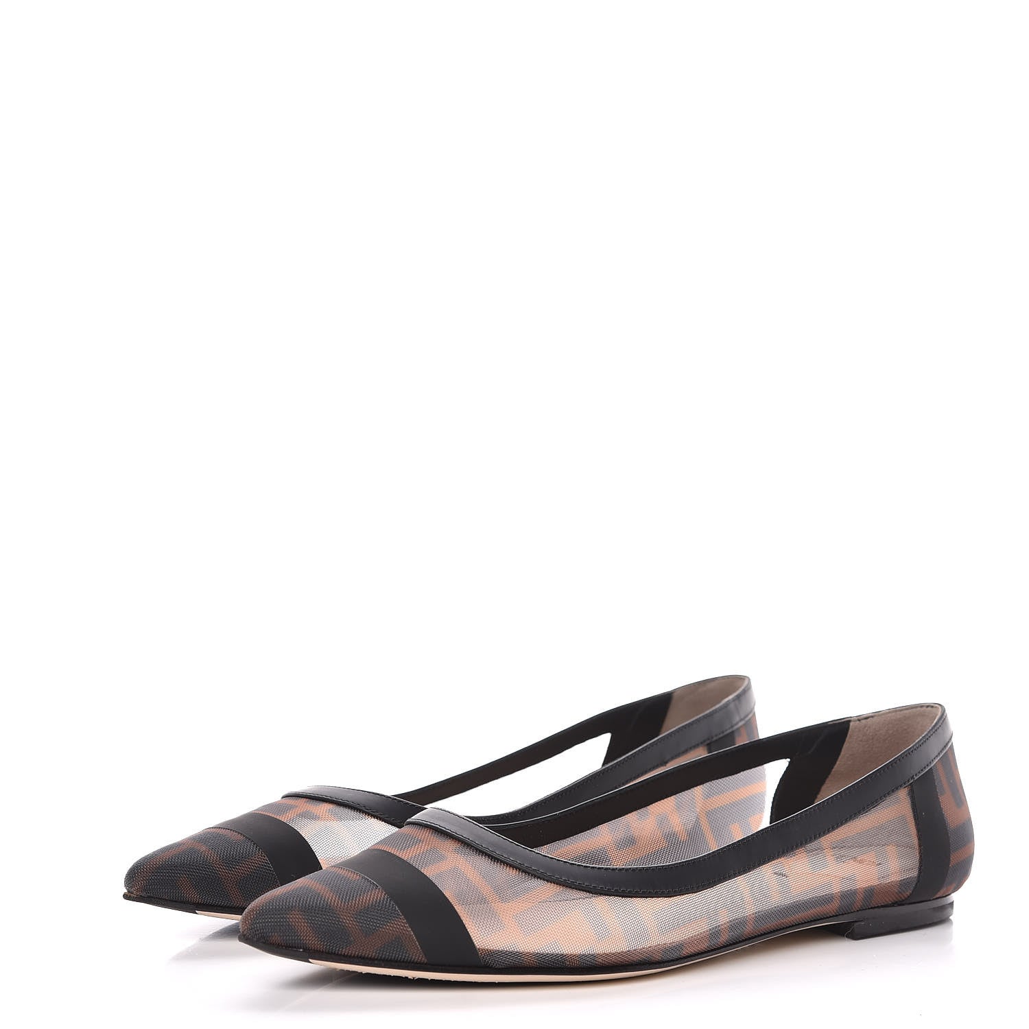 Fendi Mesh FF Skimmer Ballerina Flats 38 Tobacco Moro Black 3 of 9