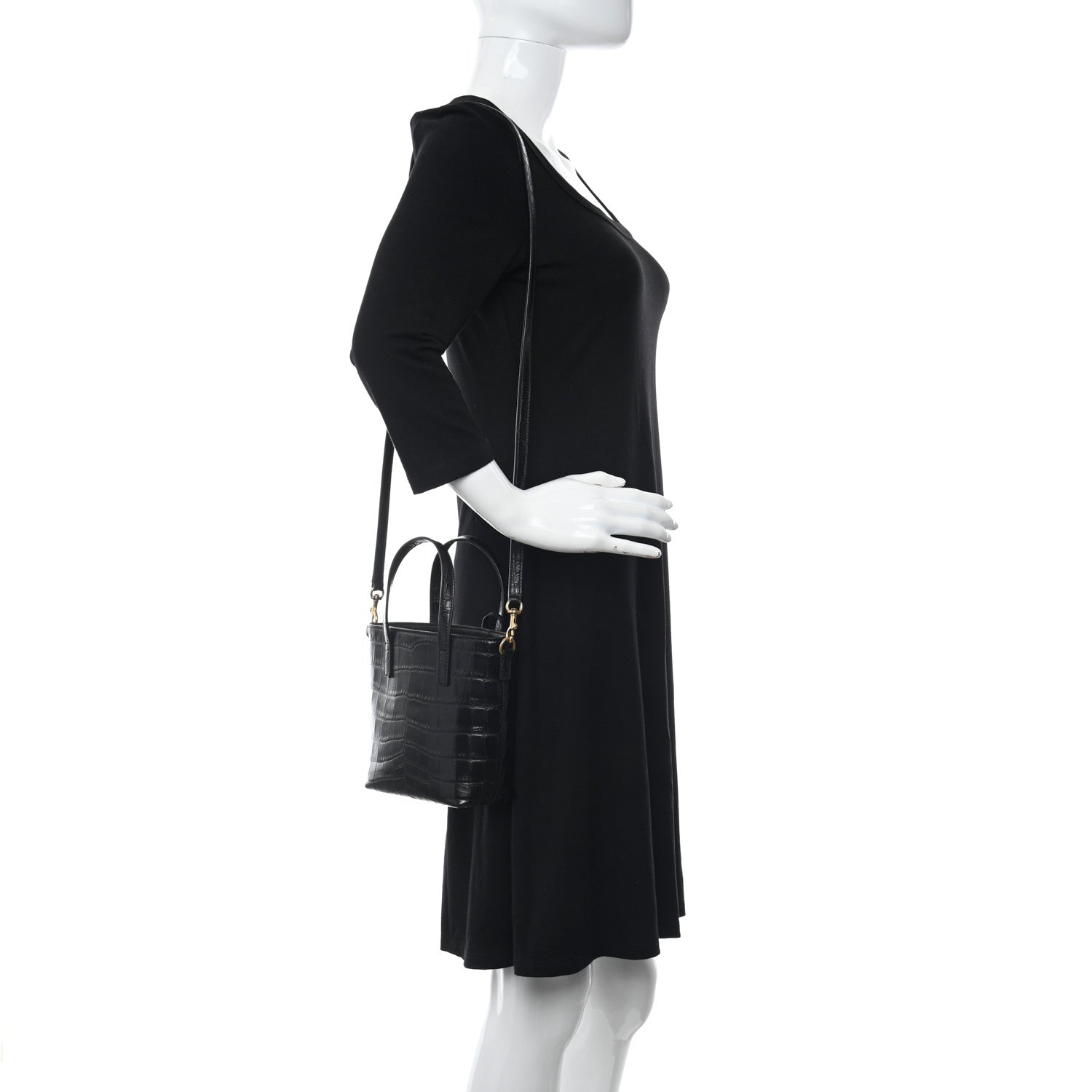 Saint Laurent Calfskin Crocodile Embossed Paris Mini Toy Shopper Tote Black 2 of 13