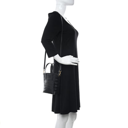 Saint Laurent Calfskin Crocodile Embossed Paris Mini Toy Shopper Tote Black 2 of 13