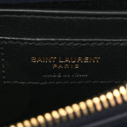 Saint Laurent Striped Denim Y Quilted Monogram Small Loulou Chain Satchel Marine Vintage White 7 of 10