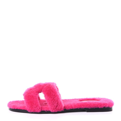 Hermes Woolskin Oran Sandals 39 Rose Fuchsia 1 of 4