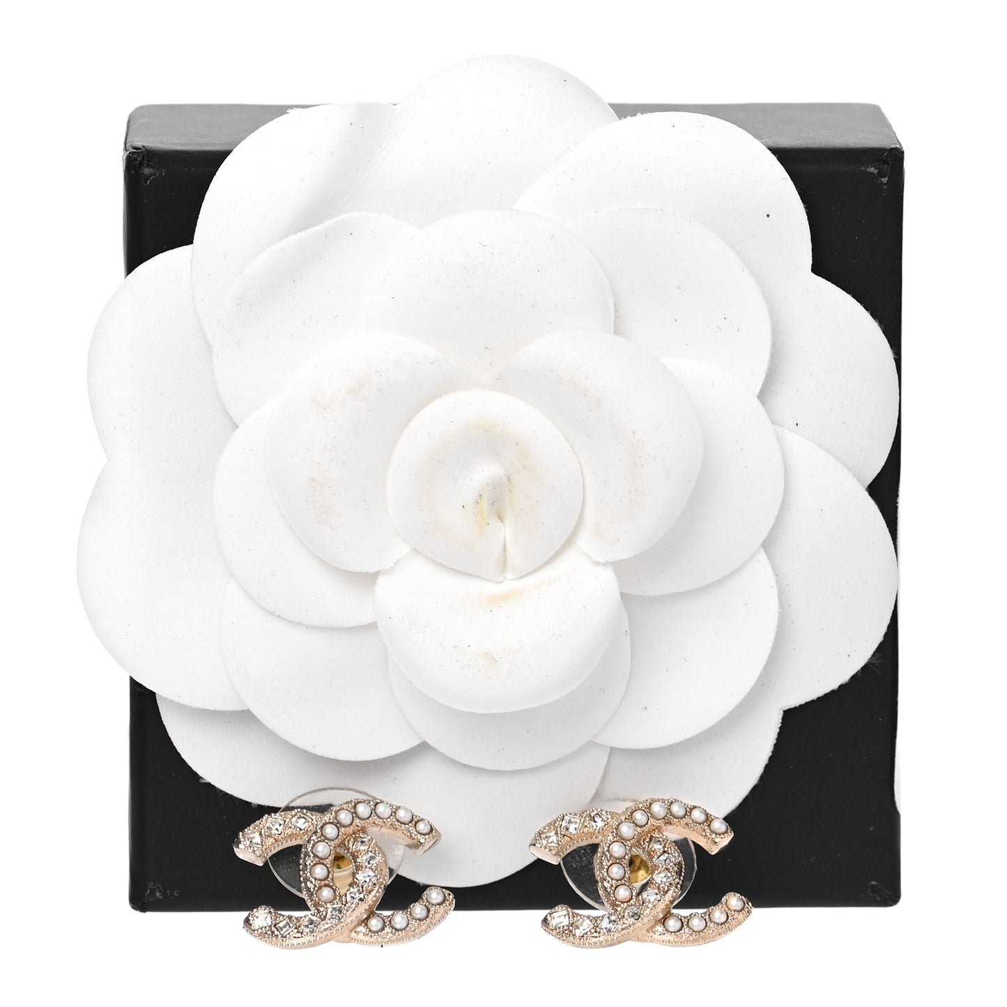 Crystal Pearl CC Earrings Gold
