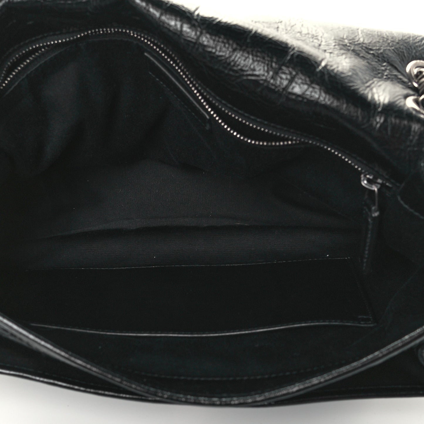 Crinkled Calfskin Matelasse Monogram Large Niki Chain Satchel Black