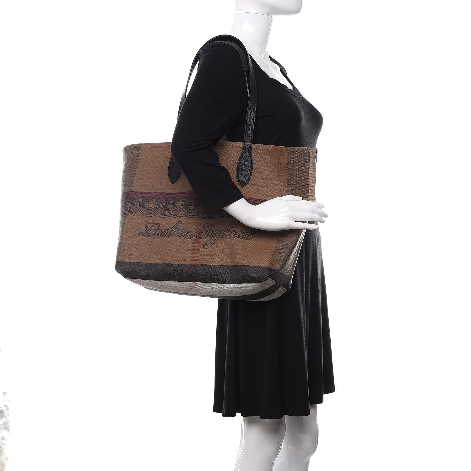 Burberry Coated Canvas Mega Check Medium Doodle Tote Black 2 of 9