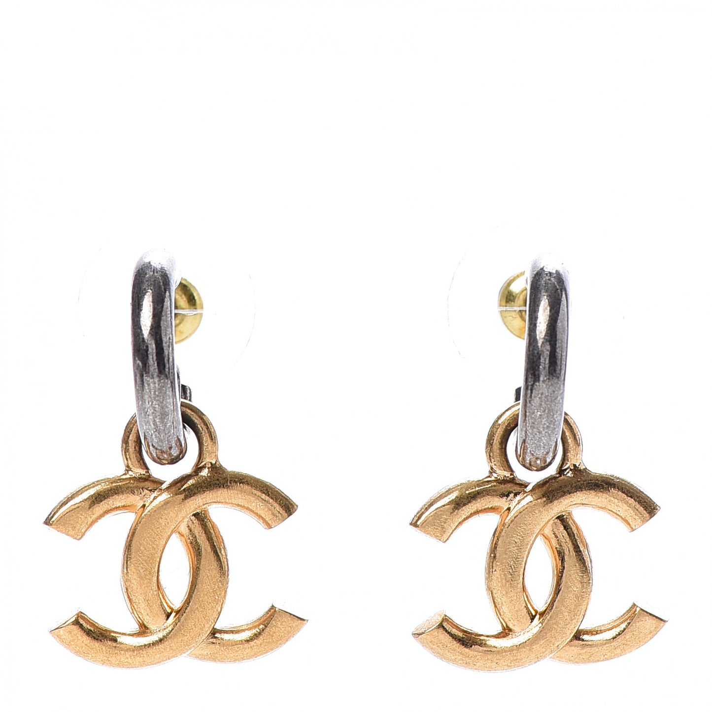 Metal Drop CC Earrings Ruthenium Gold