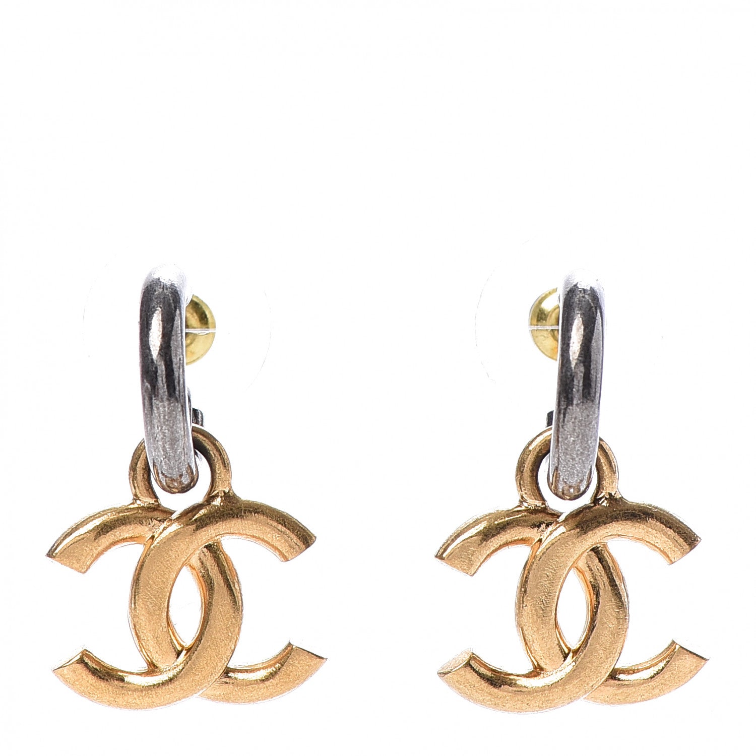 Chanel Metal Drop CC Earrings Ruthenium Gold 1 of 5