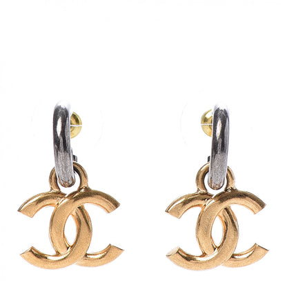 Chanel Metal Drop CC Earrings Ruthenium Gold 1 of 5