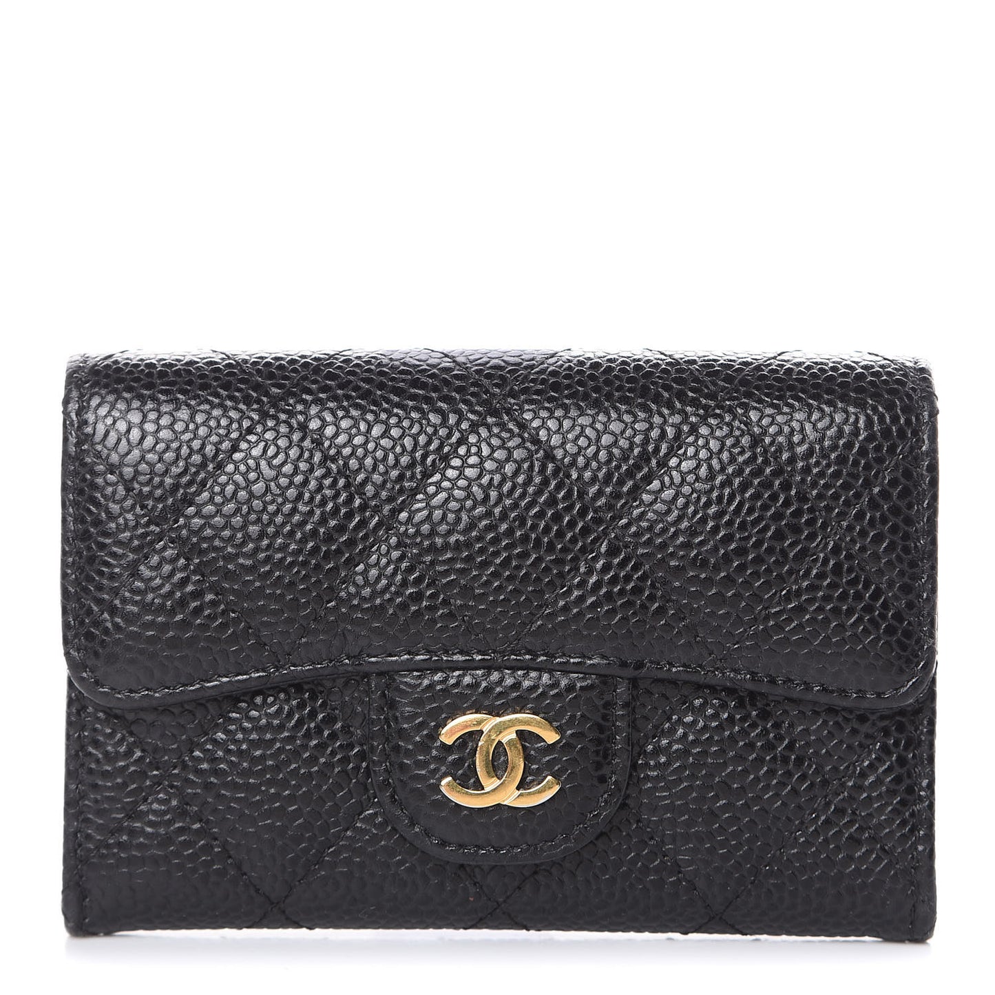 Caviar Quilted Flap Card Holder Black