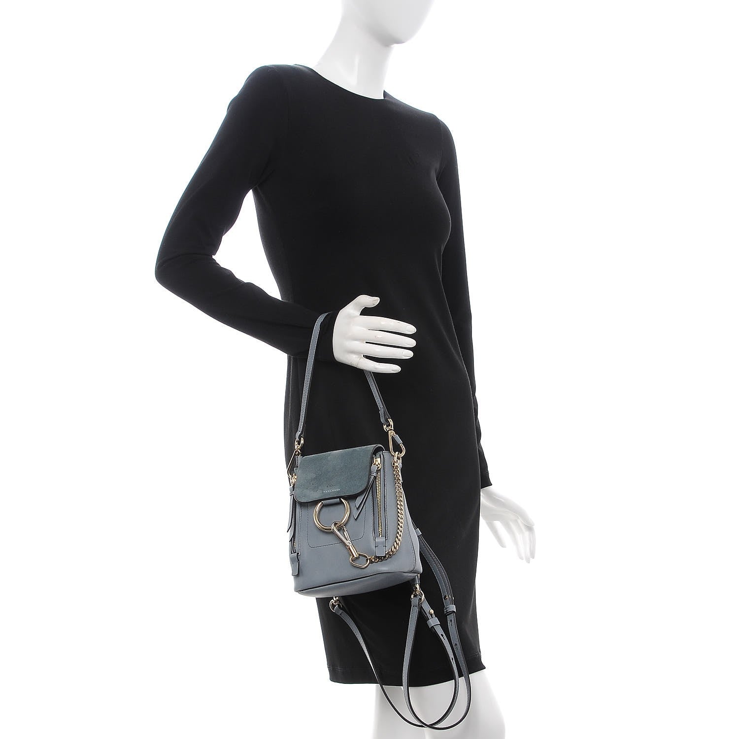 Chloe Suede Calfskin Mini Faye Backpack Cloudy Blue 3 of 8