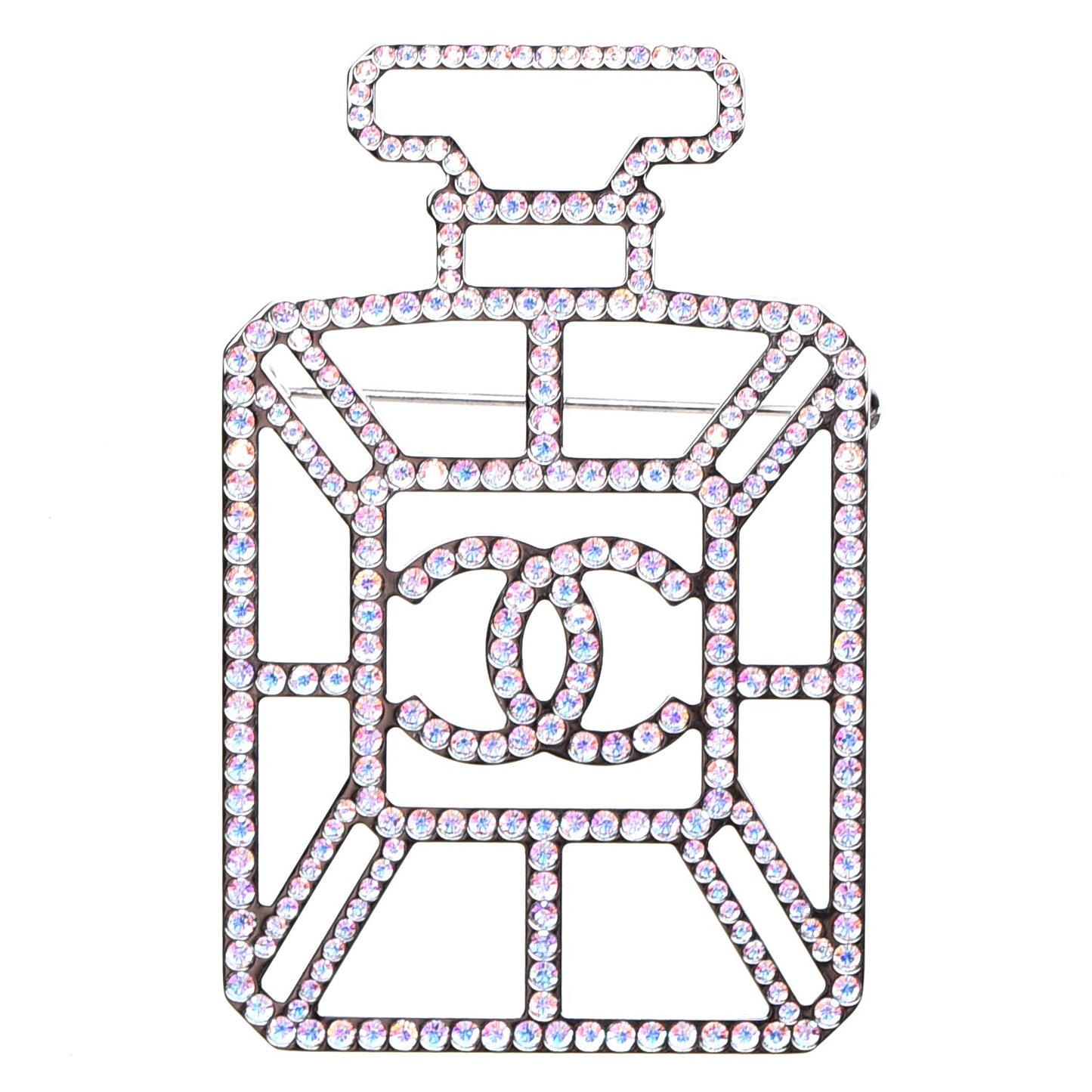 Metal Strass Perfume Bottle CC Brooch Silver