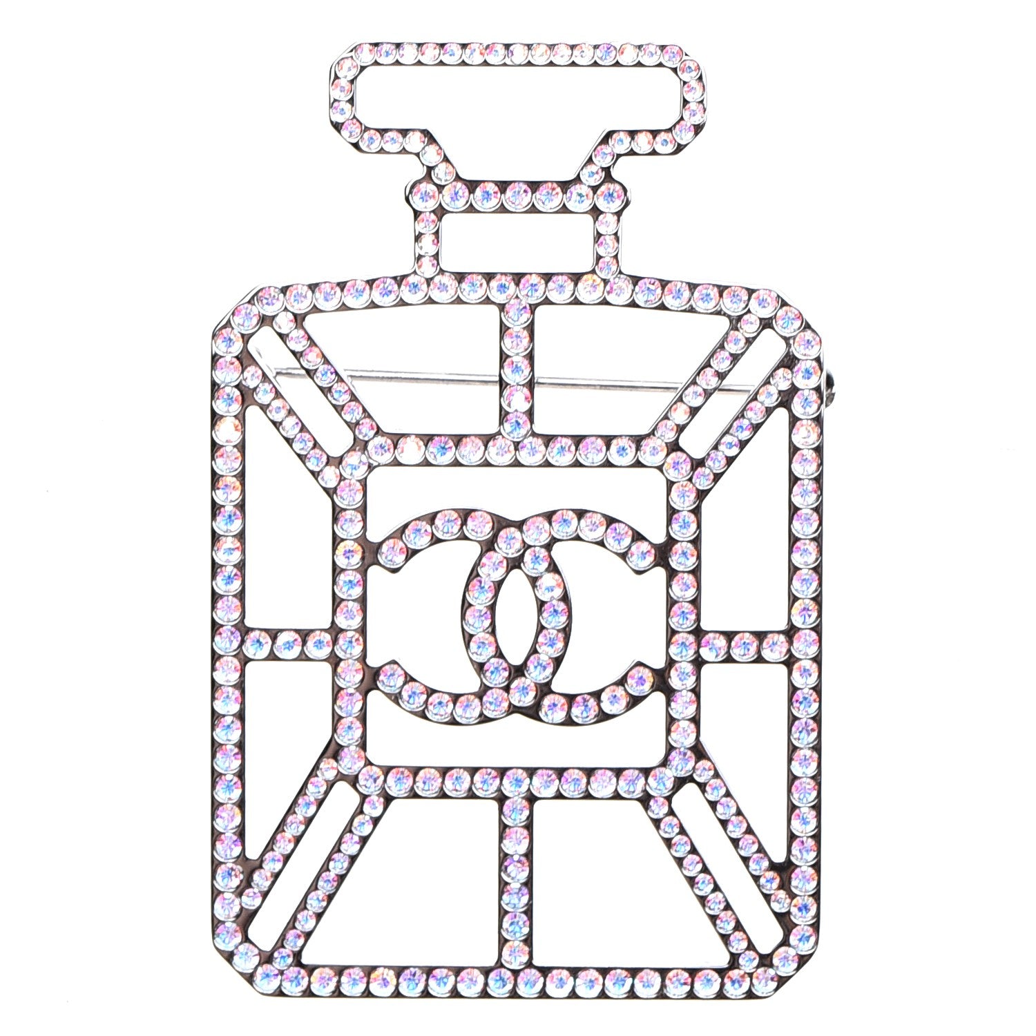 Chanel Metal Strass Perfume Bottle CC Brooch Silver 1 of 5