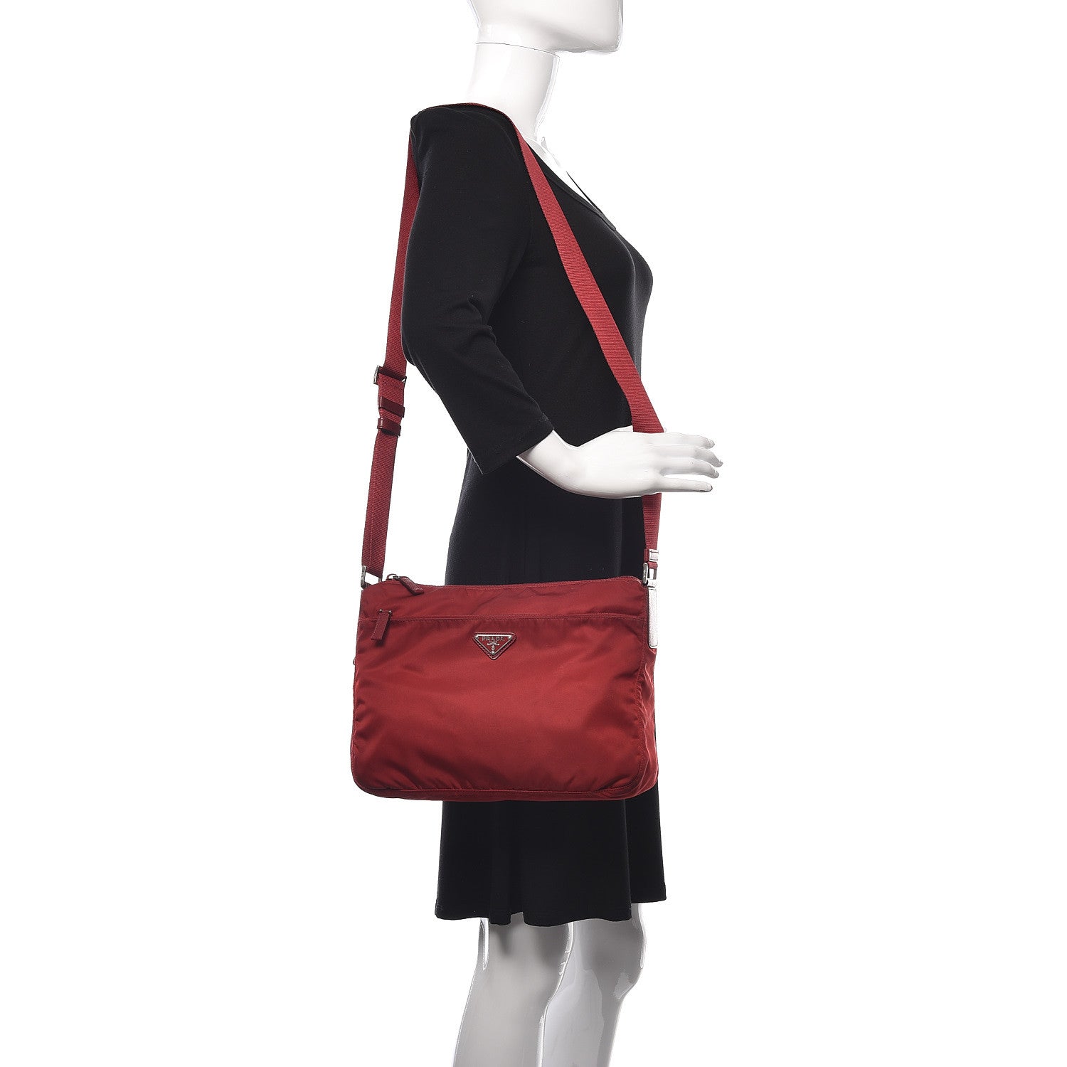Prada Tessuto Nylon Flat Messenger Bag Red 2 of 12