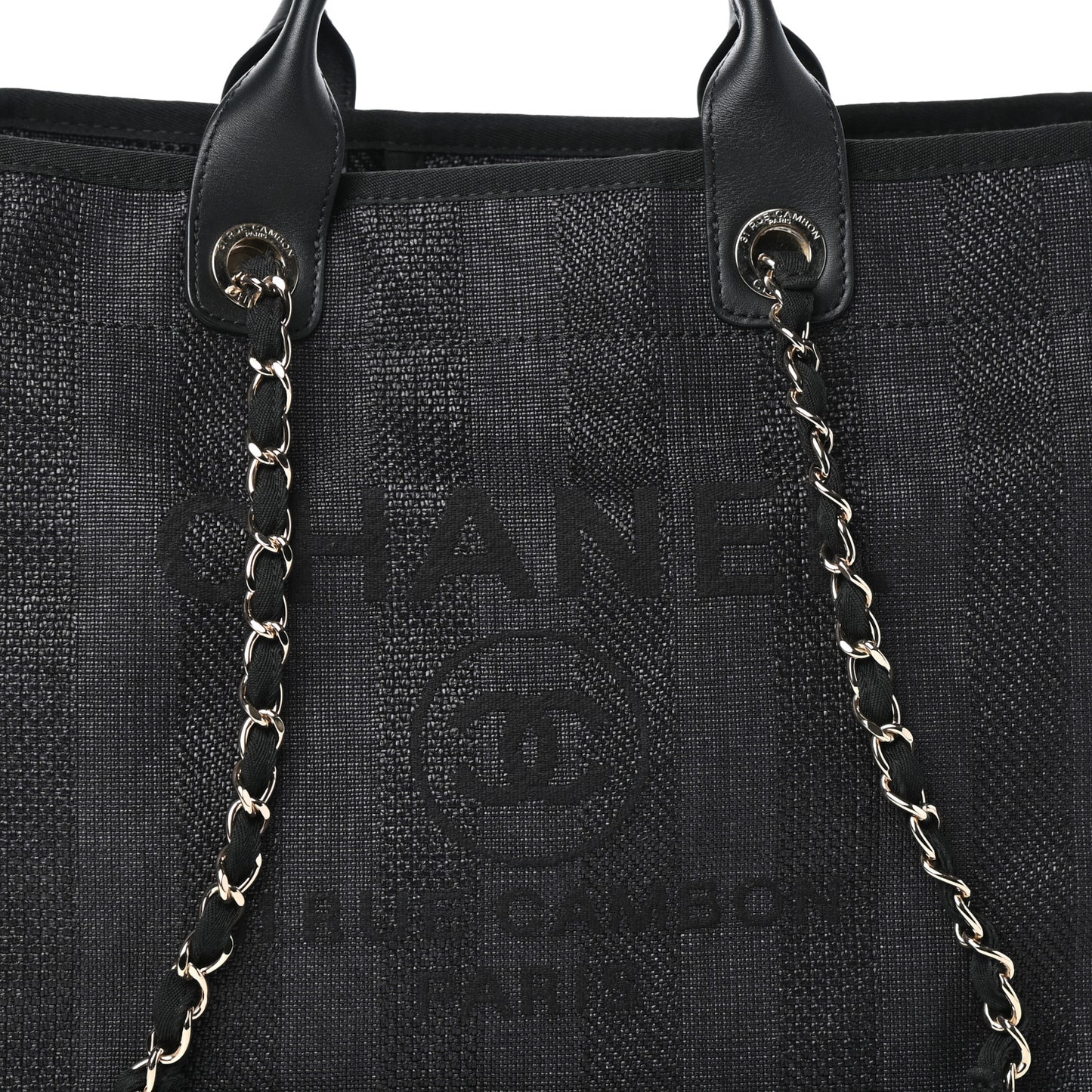 Mixed Fibers Calfskin Striped Medium Deauville Tote Black