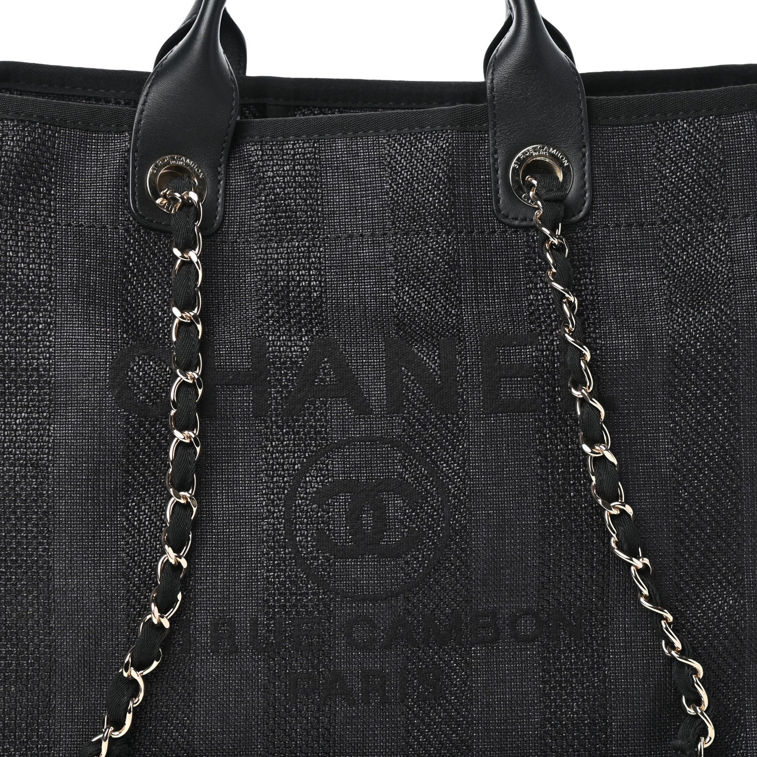 Chanel Mixed Fibers Calfskin Striped Medium Deauville Tote Black 8 of 10